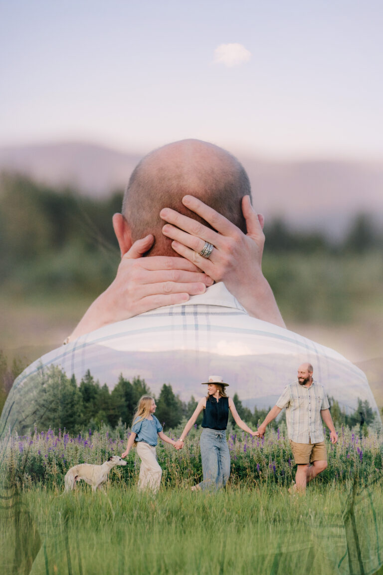 family walking through flower field | sandpoint photographer